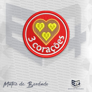 Matriz de Bordado 3 Corações Logo Redondo