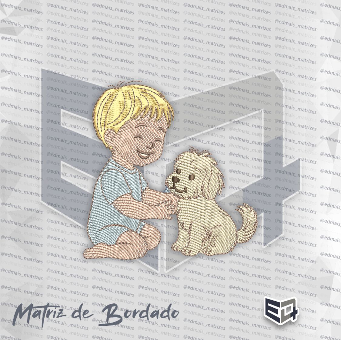 Matriz de Bordado Menino com Cachorro Pet - Amizade e Carinho