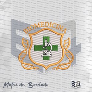 Matriz de Bordado Biomedicina 7 com DNA, Microscópio e Escudo