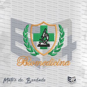 Matriz de Bordado Biomedicina 8 - Brasão com Ramos de Louro e Escrita Cursiva