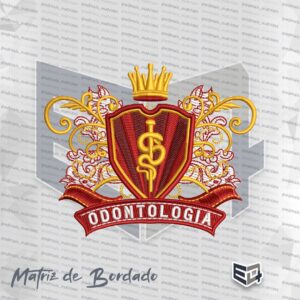 Matriz de Bordado Brasão de Odontologia Coroa Vermelho 06