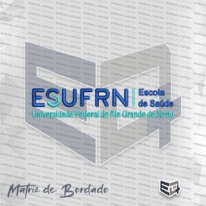 Matriz de bordado digital do logotipo ESUFRN Escola de Saúde Universidade Federal do Rio Grande do Norte nas cores azul e ciano
