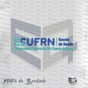 Matriz de bordado digital do logotipo ESUFRN Escola de Saúde Universidade Federal do Rio Grande do Norte nas cores azul e ciano