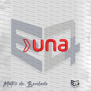 Matriz de bordado digital do logotipo Una em cor vermelha com preenchimento em ponto cheio