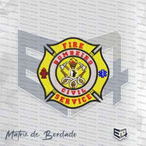 Matriz de Bordado Bombeiro Civil - Fire Service (Cruz de Malta Amarela)