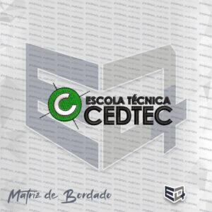Matriz de bordado da Escola Técnica CEDTEC. No LADO ESQUERDO um ícone circular verde com a letra C branca ao centro. Do lado direito, o texto "ESCOLA TÉCNICA" em letras menores e "CEDTEC" em letras grandes, ambas na cor preta