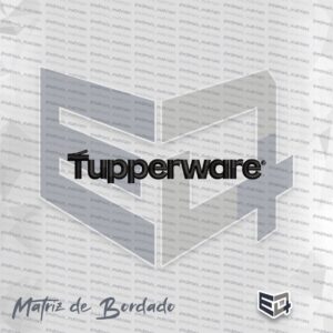 Matriz de bordado computadorizado do logotipo Tupperware em preto, com letras em ponto cheio e símbolo de marca registrada