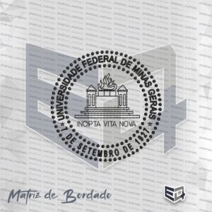 Brasao da Universidade federal de minas gerais logo circular com escrito "INCIPTA VITA NOVA" no centro