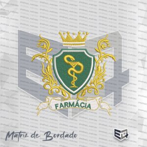 Matriz de Bordado Farmácia Brasão Real com Taça e Serpente Branco