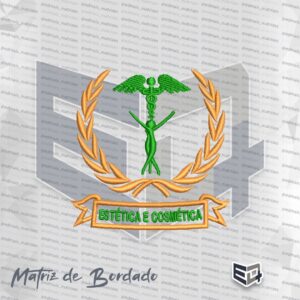 Matriz de Bordado Símbolo Estética e Cosmética com Ramos de Louro e Faixa 1