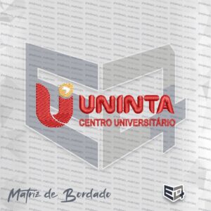 Logotipo bordado do Centro Universitário UNINTA em formato horizontal sobre fundo transparente. No lado esquerdo, há o símbolo formado por uma letra "U" grande em bordado vermelho com o mapa do Brasil em branco sobre um selo dourado no topo. No lado direito, a palavra "UNINTA" aparece em letras maiúsculas grandes e vermelhas com textura de bordado em relevo, e logo abaixo a frase "CENTRO UNIVERSITÁRIO" em letras vermelhas menores e alinhadas.