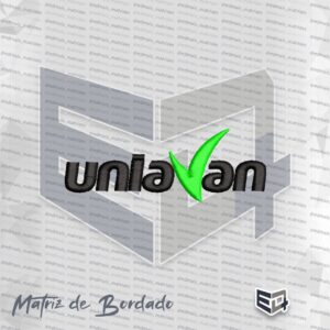 Matriz de bordado computadorizado do logotipo da UNIAVAN com a palavra uniavan em preto e o V verde estilizado em formato de check.